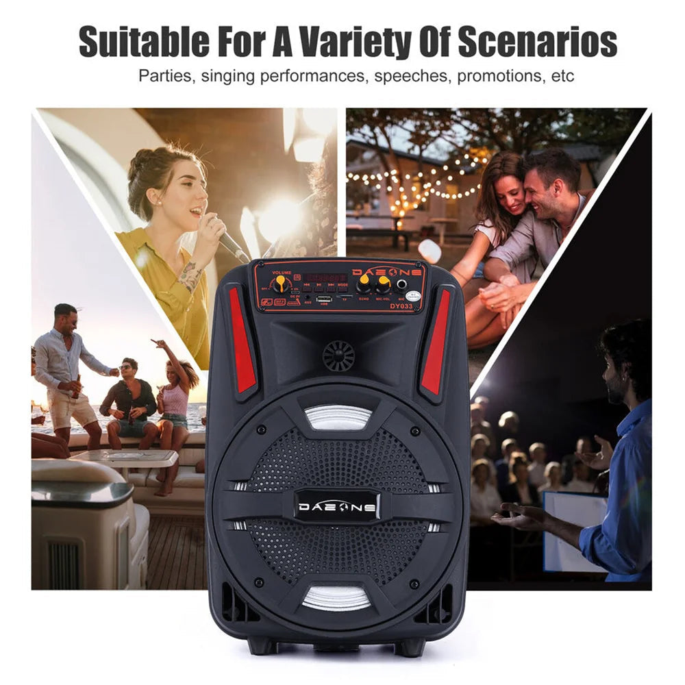 1000W Portable Bluetooth Speaker 8" Subwoofer Heavy Bass Sound System Party With Remote and Mic Led Light DJ karaoke Speaker Techelectronicx