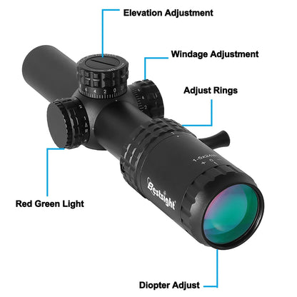 1-5X24 Tactical Optical Rifle Scope Red and Green Illuminated Reticle Hunting Scopes Compact Scope Ar15 Sight Techelectronicx