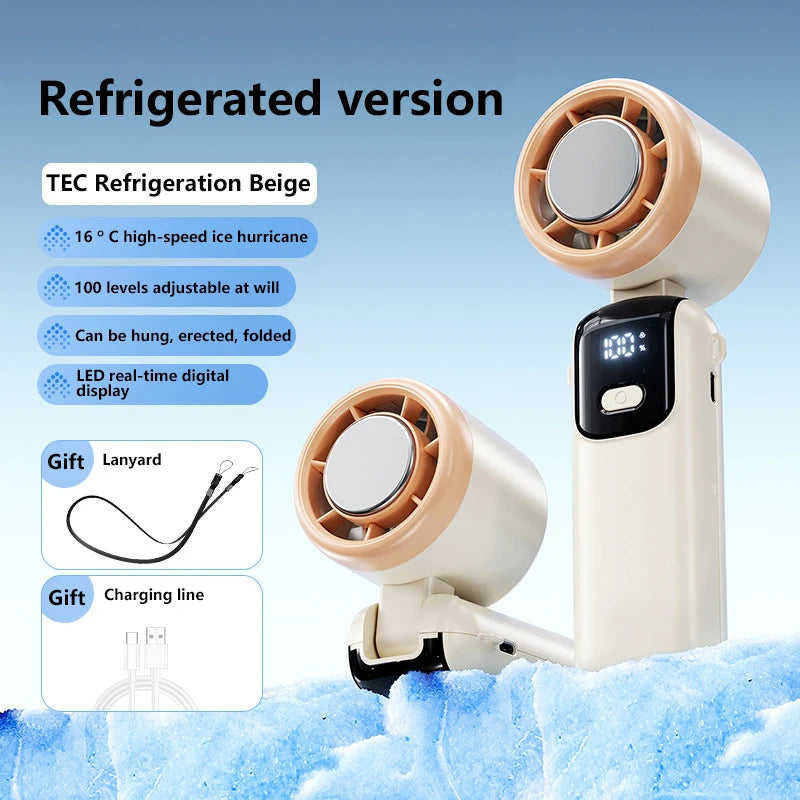 Xiaomi Ice Cooling Handheld Fan 100 Speeds Turbo Portable USB Desk Fan Foldable/Hangable for Outdoor Fast Chill Ice Compress New Techelectronicx