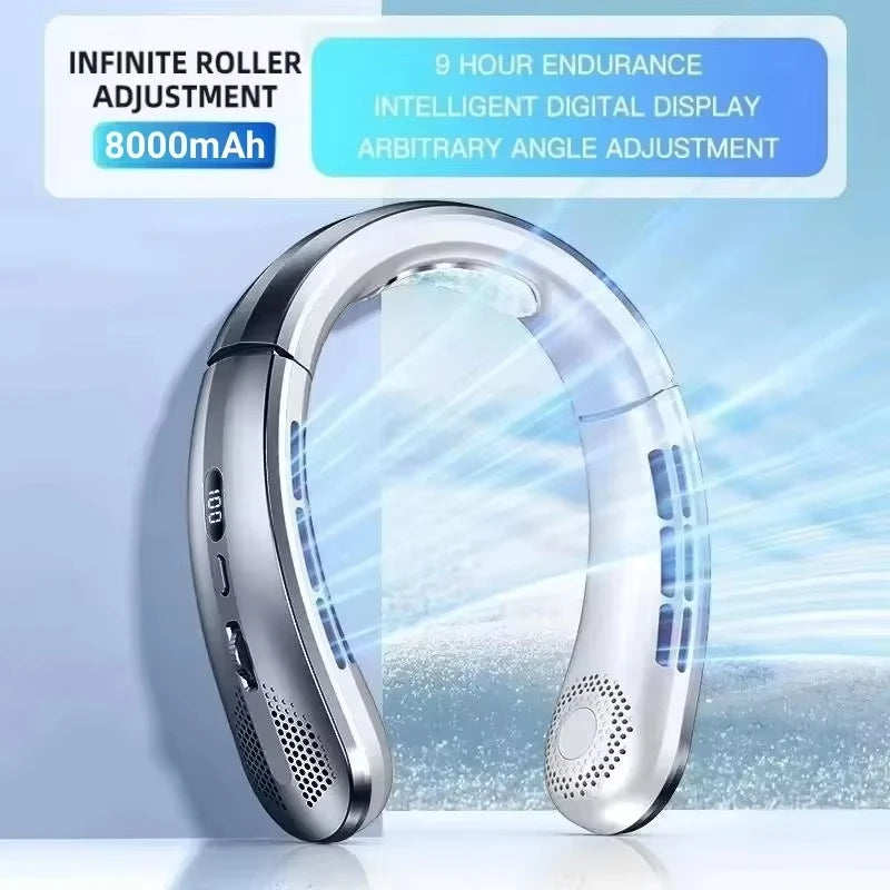 Xiaomi 8000mAh Hanging Neck Fan USB Portable Bladeless Mini Rechargeable Mute LED Digital Display Electric Fans Air Cooler Hot Techelectronicx