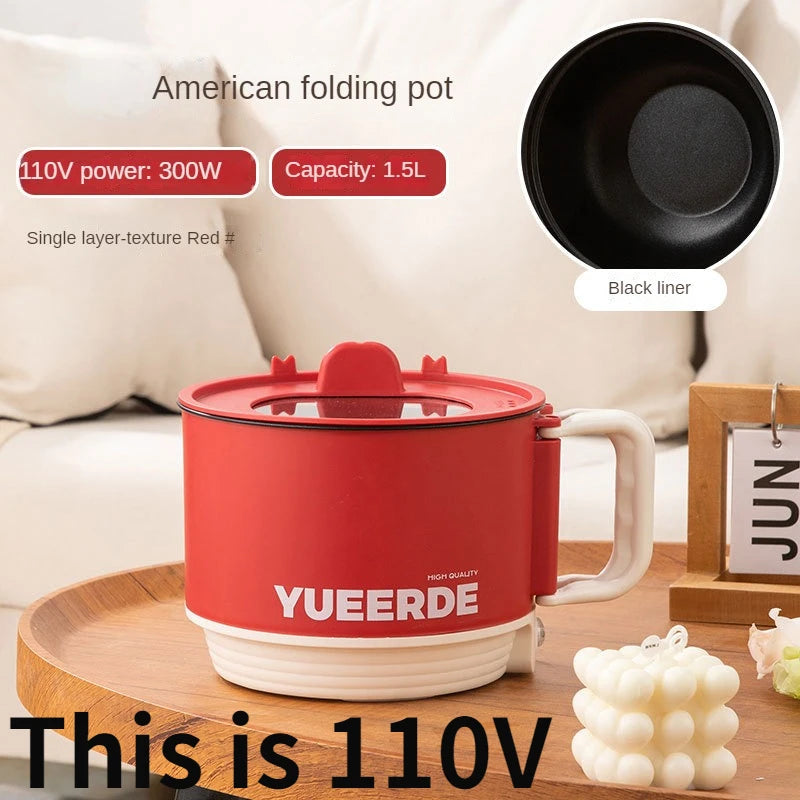 110V 220V Electric Folding Pot Portable Non-stick Electric Cooking Pot Home Hot Pot Multi Cooker Household Rice Cooker 1.5L Techelectronicx