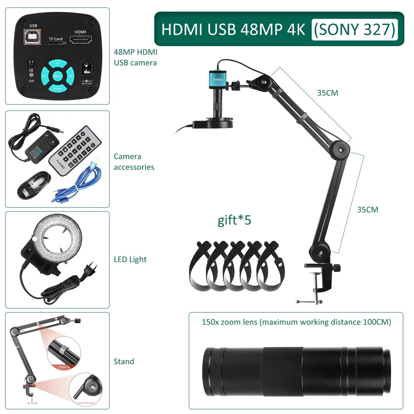 YIZHAN Full HD Digital Microscope Electronic 4K Soldering Microscope HDMI VGA USB 150x Lens Upgraded Reinforced Bracket Original Techelectronicx