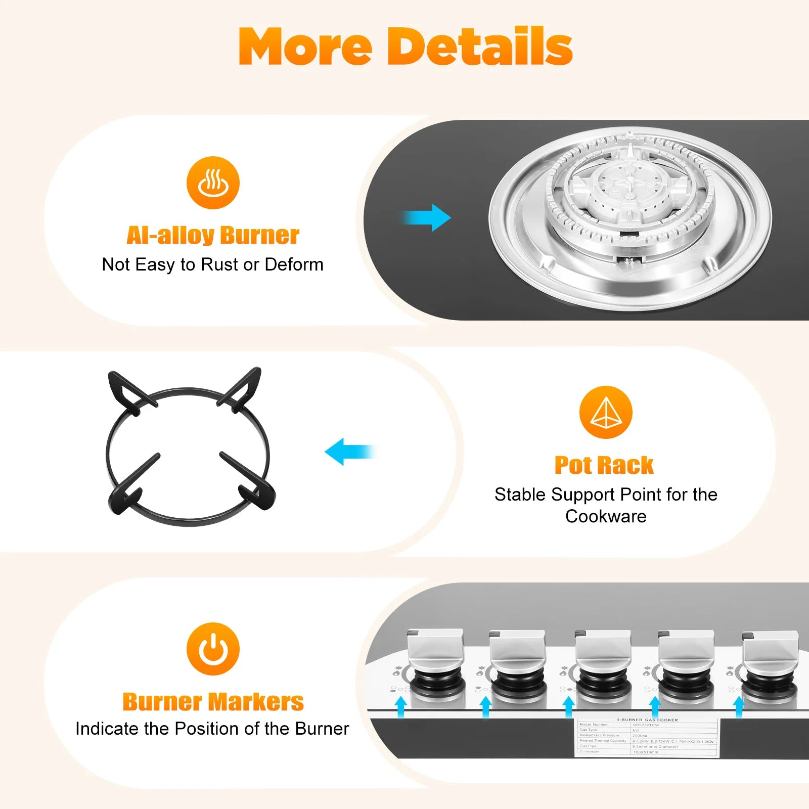 ﻿ ﻿ 5 Burner Gas Stove Glass 5-Burner Gas Hob Cooktop Hob LPG/NG for Home Commercial Kitchen Techelectronicx