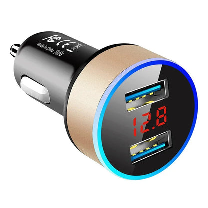 1/2pcs Car Charger, Cigarette Lighter, Smartphone Adapter, Phone Charger, Dual USB Digital Display, Voltmeter, Fast Charging Techelectronicx