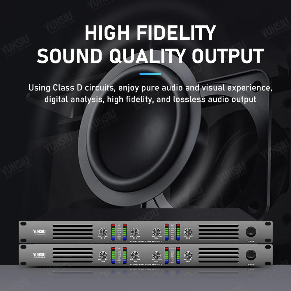 YUHSIU Professional AMP Digital 1U Class D Hifi High Power Amplifier 800W 2/4 Channels For KTV Disco Stage Karaoke Audio Speaker Techelectronicx