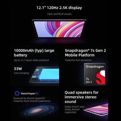 Xiaomi Redmi Pad Pro Global Version Snapdragon 7s Gen 2 Mi Tablets 12.1" 120Hz 2.5K Screen 10000mAh Battery 33W Fast Charging Techelectronicx