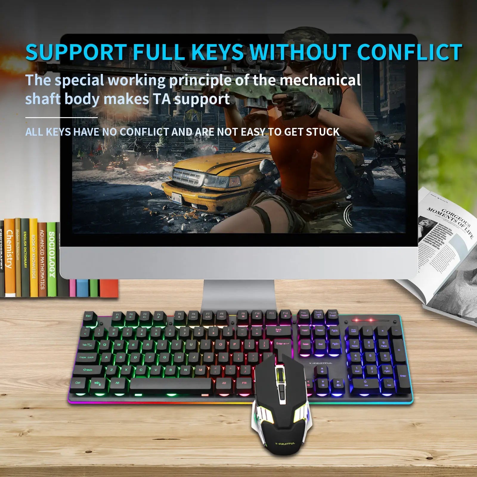 104 Keys RGB Computer Wireless USB Rechargeable Gaming Mechanical Keyboard And Mouse Combos Techelectronicx