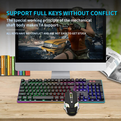 104 Keys RGB Computer Wireless USB Rechargeable Gaming Mechanical Keyboard And Mouse Combos Techelectronicx