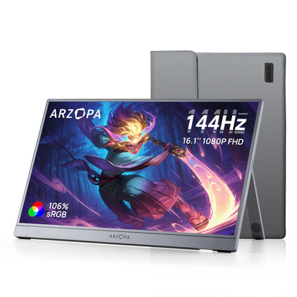 [New] ARZOPA 16.1'' 144Hz Portable Monitor,106% sRGB,1080P,with storage Bag,External Second Screen,Z1FC-Grey Techelectronicx
