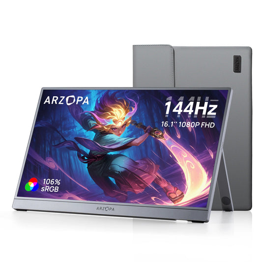 [New] ARZOPA 16.1'' 144Hz Portable Monitor,106% sRGB,1080P,with storage Bag,External Second Screen,Z1FC-Grey Techelectronicx