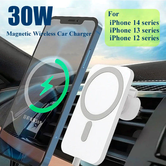 Wireless Charger Magnetic Car phone Holder for iPhone 14 13 Pro Max 12 Phone Accessories 30W Fast Charging Induction Adapter Techelectronicx