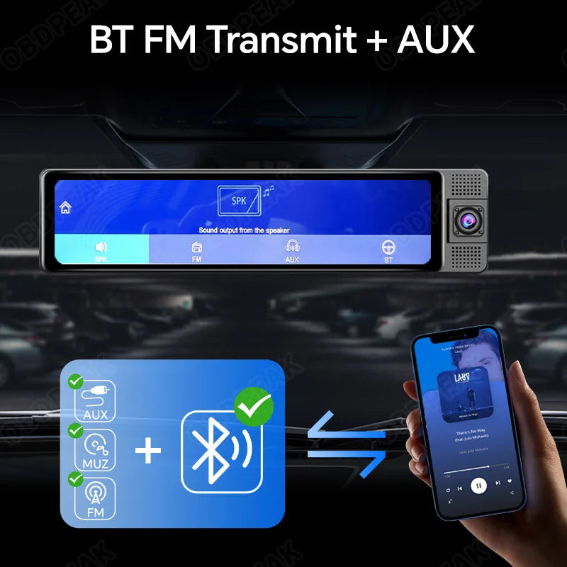 11.26 Inch 3 Camera Recording Android Auto Carplay Wireless Connection 2.5K Recording Wifi Mirror Car DVRs Touch Screen Car Dash Techelectronicx