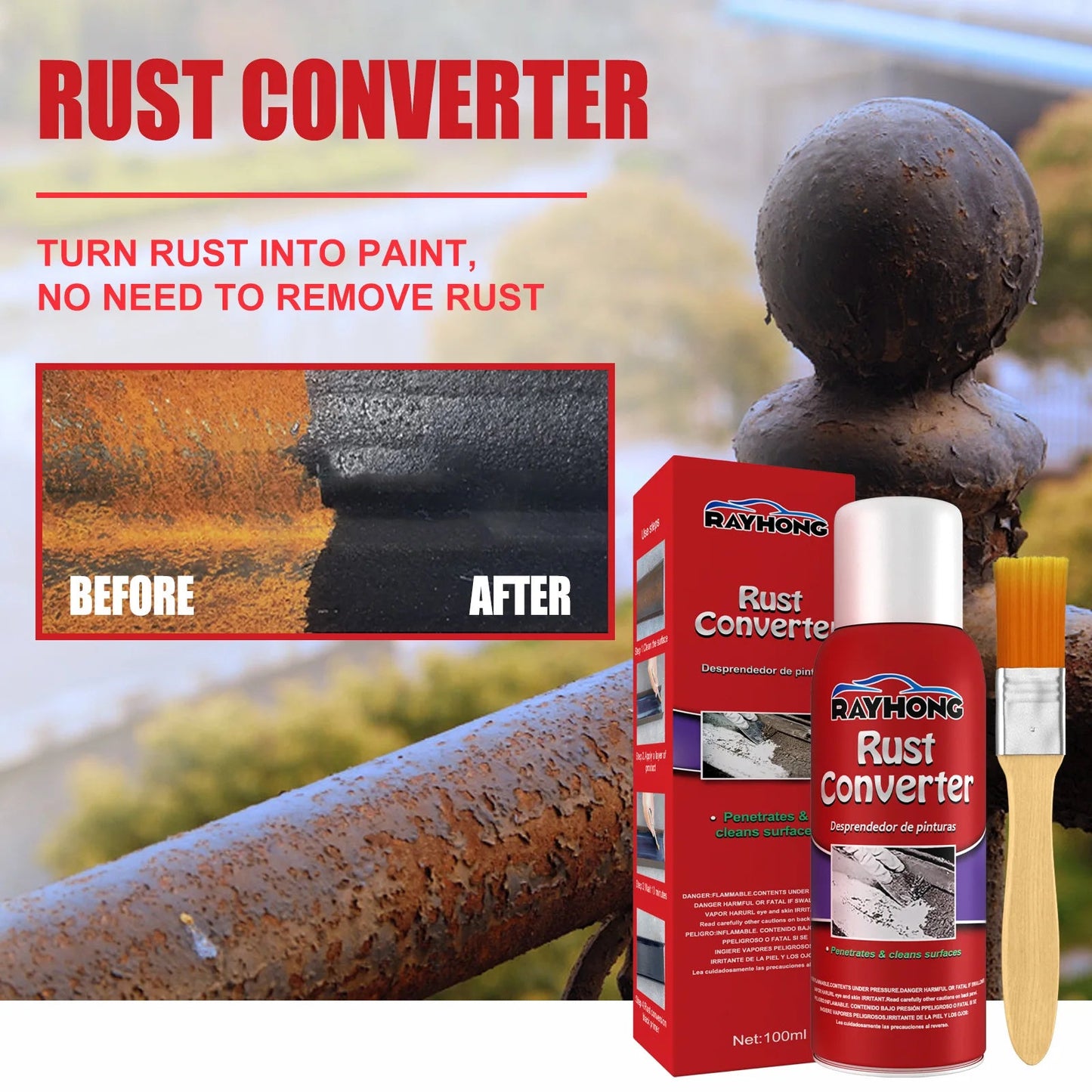 100ml Car Chassis Rust Converter Multi Purpose Water Based Metal Rust Remover Repair Protect Iron Metal Surfaces Maintenance Techelectronicx