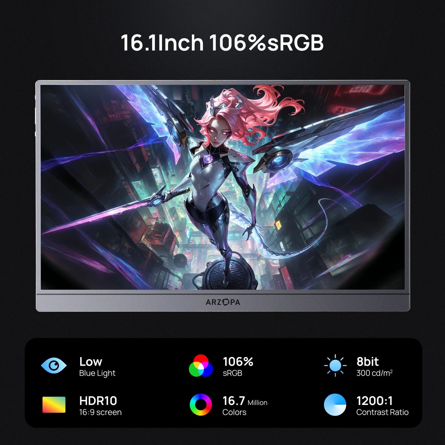 [New] ARZOPA 16.1'' 144Hz Portable Monitor,106% sRGB,1080P,with storage Bag,External Second Screen,Z1FC-Grey Techelectronicx