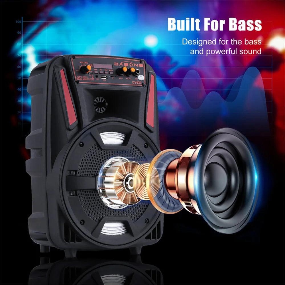 1000W Portable Bluetooth Speaker 8" Subwoofer Heavy Bass Sound System Party With Remote and Mic Led Light DJ karaoke Speaker Techelectronicx