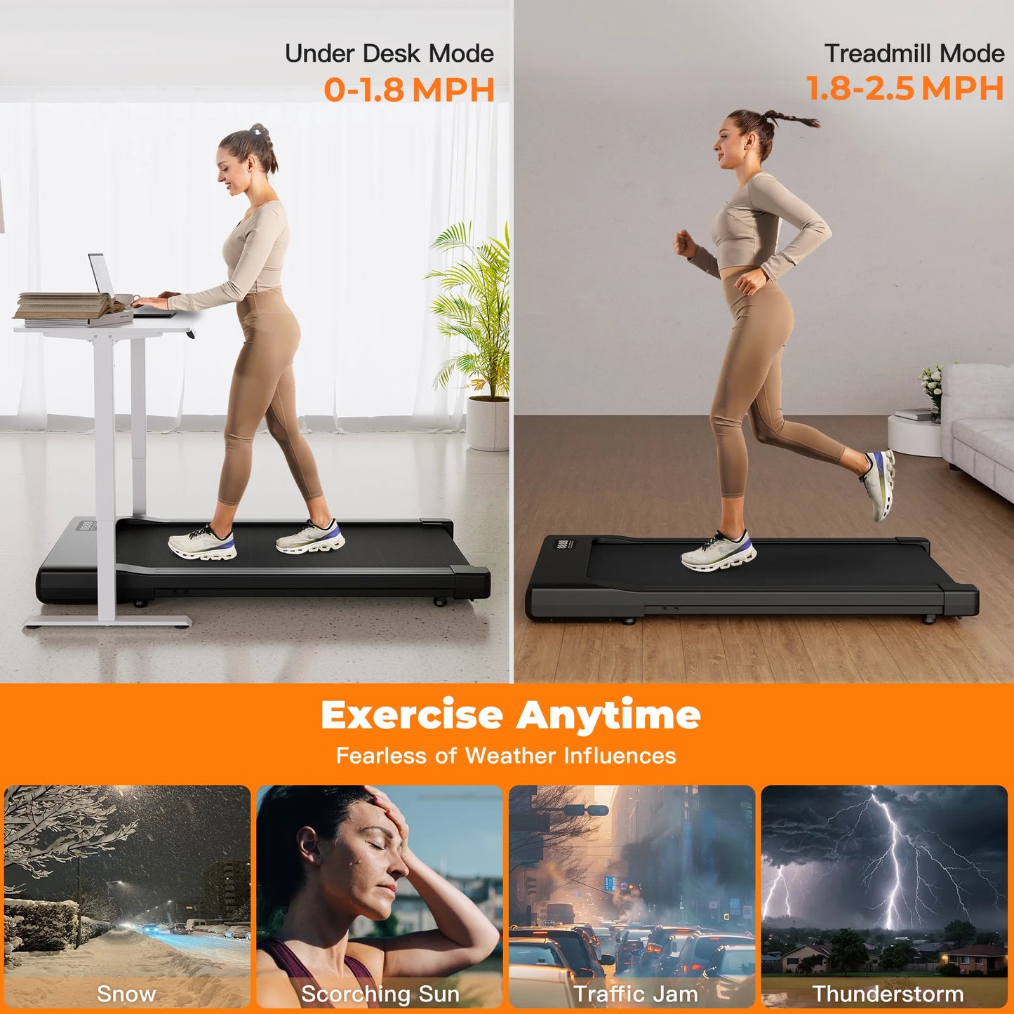 Walking Pad Under Desk Treadmill 2 in 1 Portable Treadmill with Remote Control LED Display 2.5HP Walkingpad for Home&Office TechElect