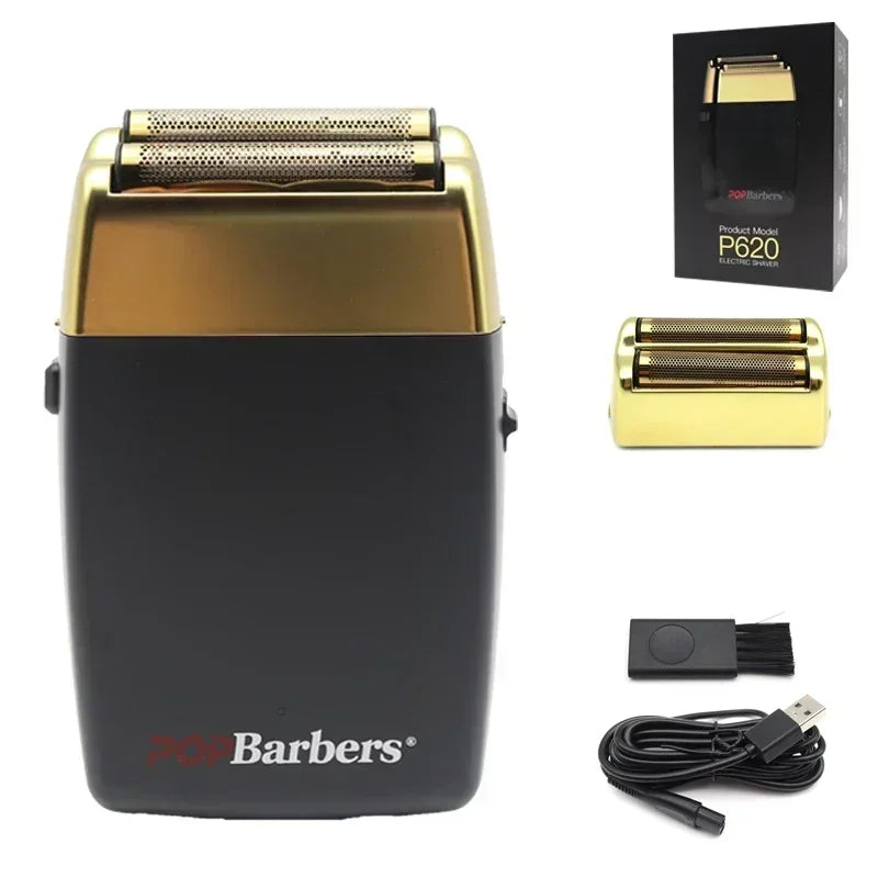 11000 RPM POP Barbers P620 Professional Electric Men's Beard Trimmer Double Foil Shaver Electric Shaver USB Hair Cutting Machine Techelectronicx