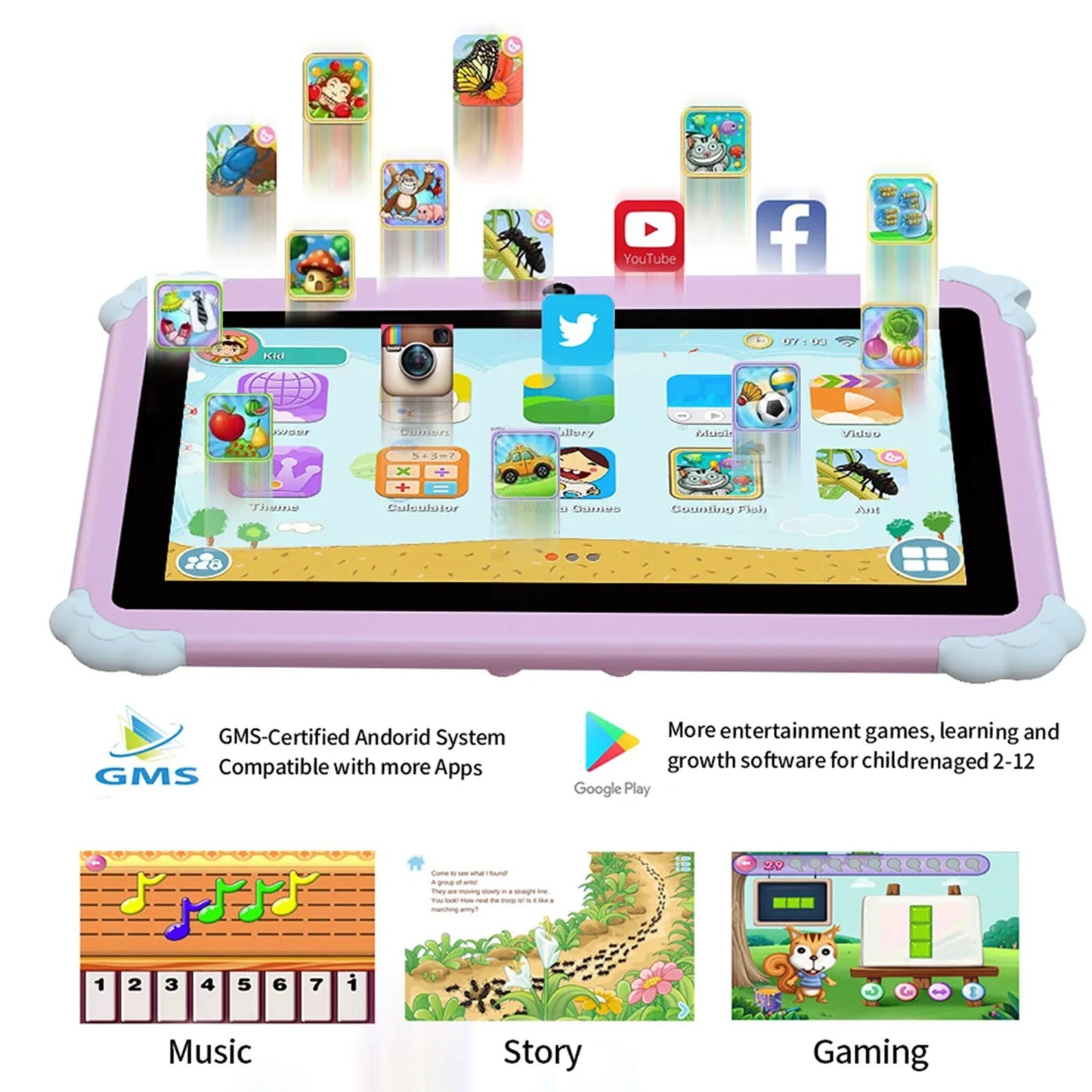 2025 New 7 Inch Cartoon Pattern Kids' tablet Quad Core 4GB+64GB ROM Android 13 Learning Education Games Tablets Children's Gifts Techelectronicx