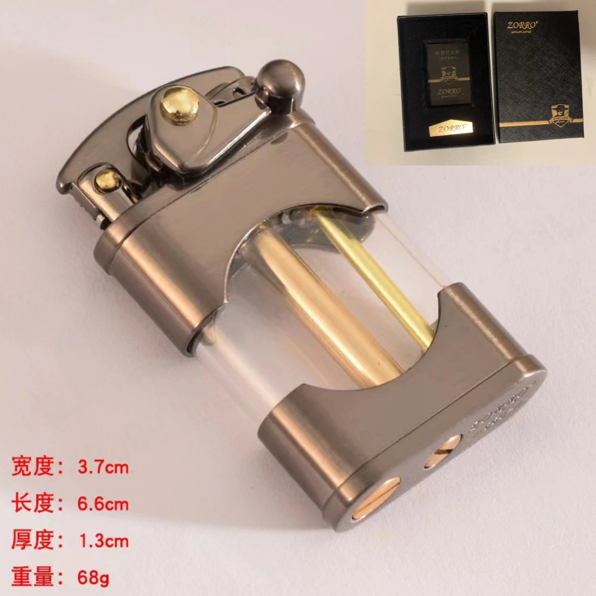 ZORRO Creative Rocker Kerosene Lighter Metal Visible Transparent Oil Bin Old Style Grinding Wheel Smoking Accessories Gadgets Techelectronicx