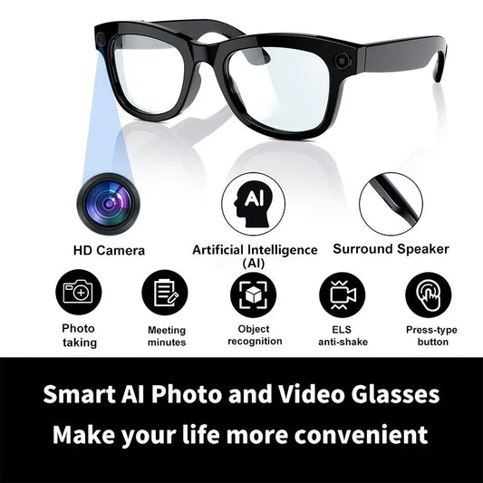 AI Smart Glasses Built-in HD Camera Glasses Bluetooth Wireless Audio Intelligent Glasses Anti-glare Anti-blue Connected Glasses TechElect