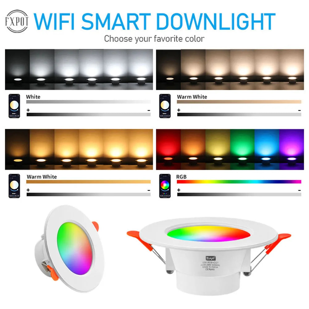 1-10PCS LED Downlight Bluetooth TUYA 110/220V Dimmable Spot Light Recessed Round Light Spot Bluetooth Lamp For Alexa Google Home Techelectronicx
