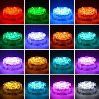 10leds RGB Led Submersible Light Underwater Night Lamp Battery Operated Garden Swimming Pool Light for Wedding Party Vase Bowl Techelectronicx