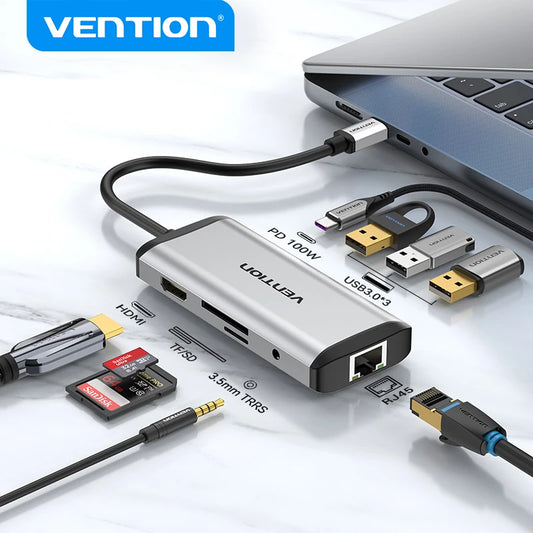 Vention USB C HUB Type C to USB 3.0 Dock Station USB C HDMI RJ45 4K for MacBook Pro Air Accessories Type C 3.1 Splitter USB HUB TechElect