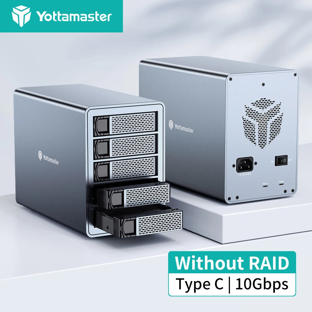 [FS5C3] Yottamaster 10Gbps 5-slot USB C HDD Enclosure Daisy-chained Type C External HDD Enclosure Support 2.5"/3.5" SATA HDD SSD TechElect