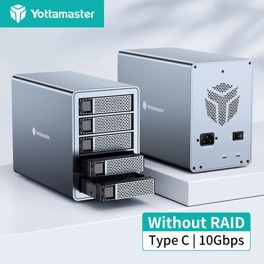 [FS5C3] Yottamaster 10Gbps 5-slot USB C HDD Enclosure Daisy-chained Type C External HDD Enclosure Support 2.5"/3.5" SATA HDD SSD TechElect