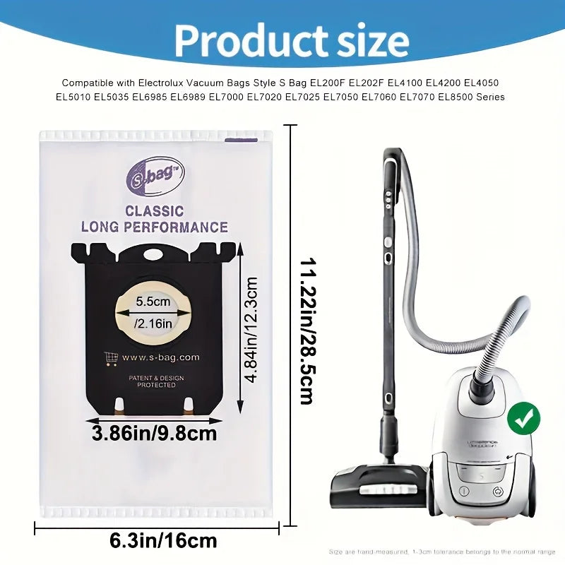 10-Pack Classic Long Performance S-Bag Vacuum Bags Compatible with Electrolux EL200F, EL4100, EL4200, EL6985, EL7000, EL8500 Ser Techelectronicx