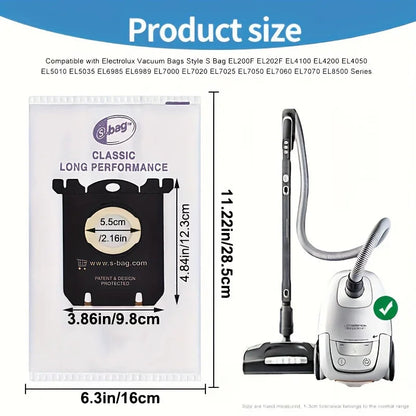 10-Pack Classic Long Performance S-Bag Vacuum Bags Compatible with Electrolux EL200F, EL4100, EL4200, EL6985, EL7000, EL8500 Ser Techelectronicx