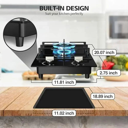 12" Gas Stove Propane Cooktop 2 Burner Stainless Steel Portable Gas Burner with Thermocouple Protection Lpg/Ng 3.3kW 1kW Power Techelectronicx