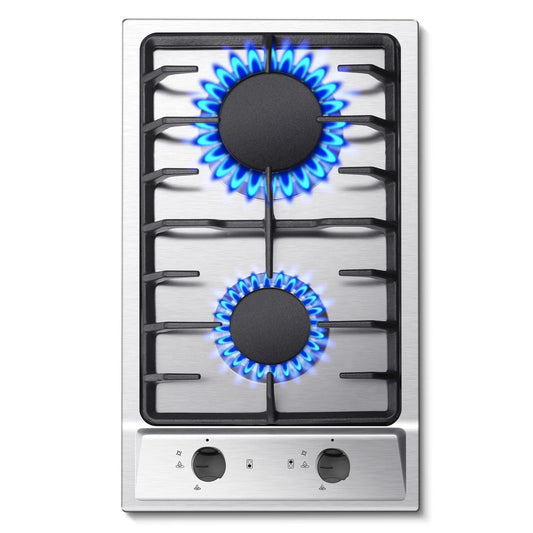 12 Inch 2-Burner Dual Fuel NG/LPG Gas Stove | Built-in for RV, Camping & Kitchen | Thermocouple Protection | Stainless Steel Techelectronicx