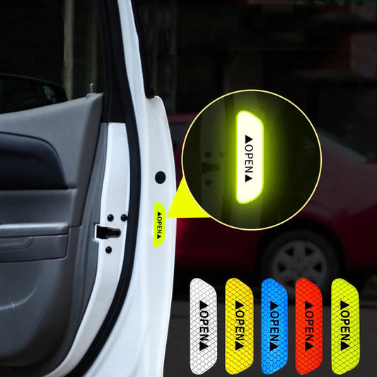 1/4PCS Car Door Reflective Sticker Safety Opening Warning Reflective Tape Car Accessories Interior Exterior Reflector Techelectronicx