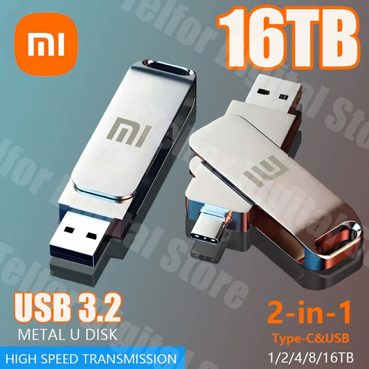 Xiaomi 16TB Flash Drive USB 3.2 High Speed USB Transfer Type-c 2-In-1 8TB 16TB OTG Pendrive Waterproof Flash Disk For Computer Techelectronicx