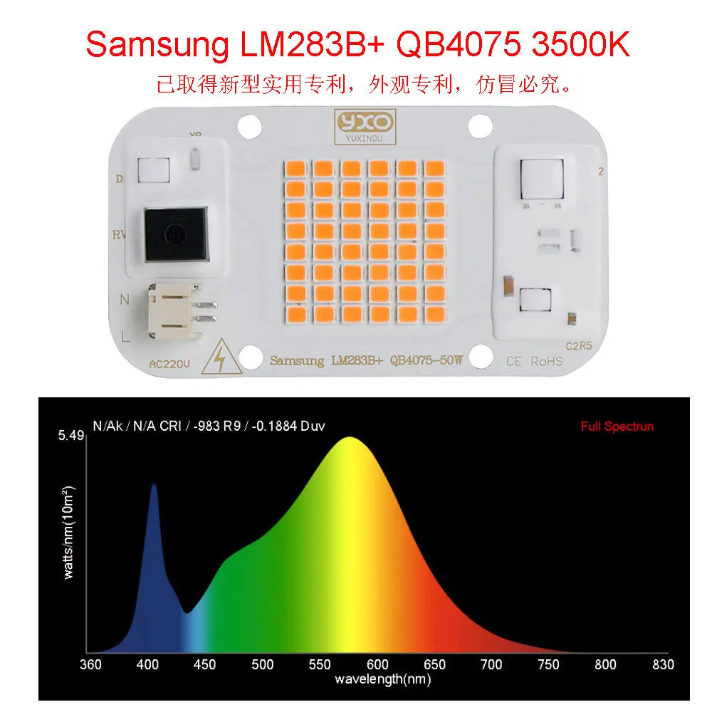YXO Driverless Sam-ng lm283b Full Spectrum Led Grow Light Chip DOB AC COB Module 50W Lamp Beads No Need Driver For Indoor Plant Techelectronicx
