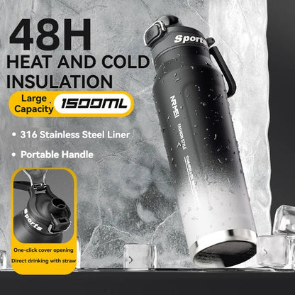 1.5L Insulated Water Bottle Stainless Steel Cold Hot Insulated Cup Vacuum Thermos Bottle Double Wall Flasks Techelectronicx