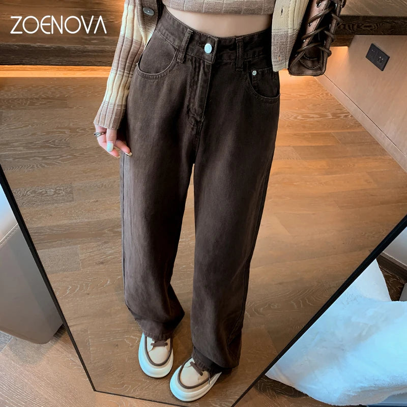 ZOENOVA Women's Streetwear Casual Baggy Jeans Korean Version Spring Fashion High Waist Wide Leg Pants Lady Work Denim Trousers Techtronicx
