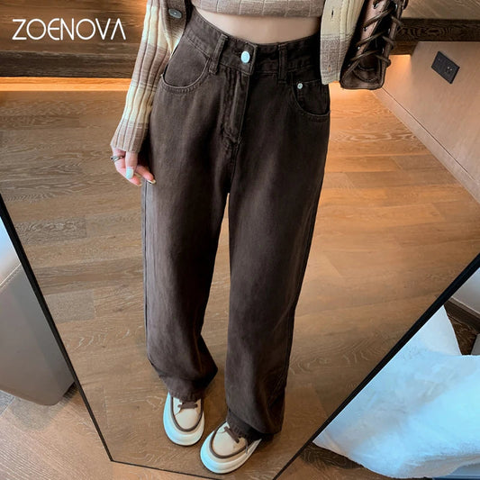 ZOENOVA Women's Streetwear Casual Baggy Jeans Korean Version Spring Fashion High Waist Wide Leg Pants Lady Work Denim Trousers Techtronicx