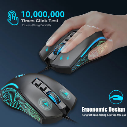 104 Keys RGB Backlit Game Keyboard Mouse Combos RGB Pudding Keyboard Cool Glowing Gaming Mouse for Home Office Gamer Techelectronicx