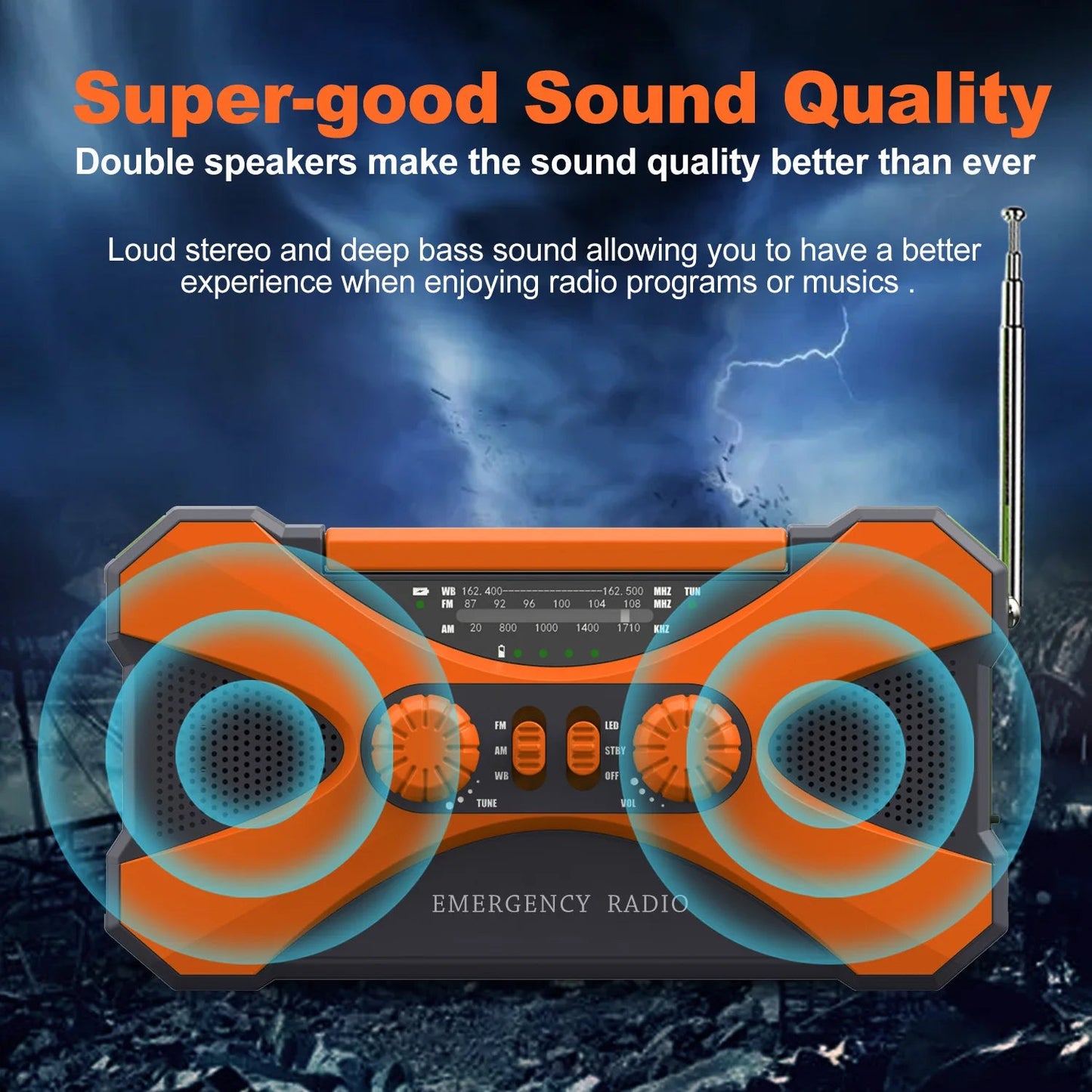 10000mAh Multifunctional Radio Hand Crank Solar USB Charging FM AM WB NOAA Weather Radio Emergency LED Flashlight Torch Power Techelectronicx
