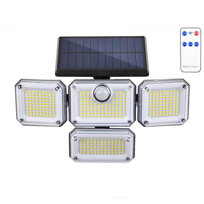 1 PACK Outdoor Motion Sensor Lamp, 4-Head Solar Power Light, 122 LED Solar Light, Flood Lights ,3000 Lumens,270° Lighting  Range Techelectronicx