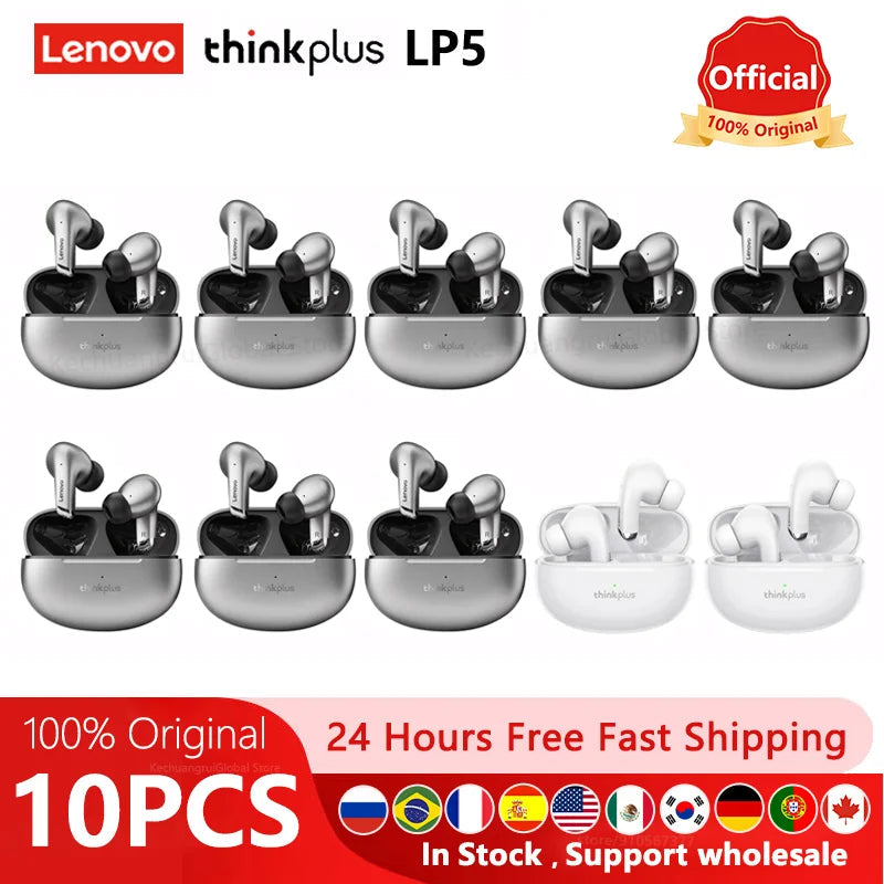 10pcs 100% Original Lenovo LP5 Wireless Bluetooth Earbuds /2pcs lenovolp5 HiFi Music Earphone with Mic Headphones Sports Headset Techelectronicx