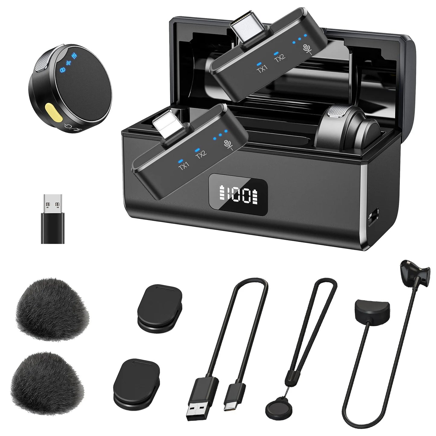 100M Wireless Microphone for Phone Professional Magnetic Lavalier Microphone with Charging Box Noise Reduction for Recording Techtronicx