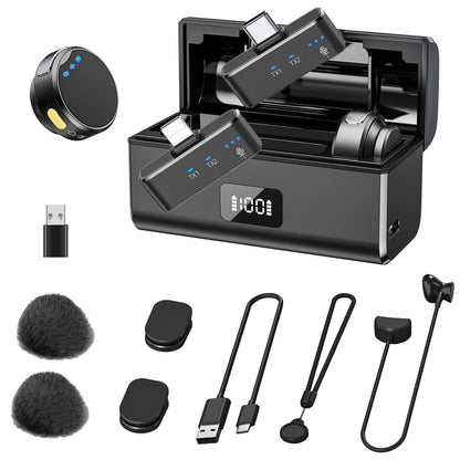 100M Wireless Microphone for Phone Professional Magnetic Lavalier Microphone with Charging Box Noise Reduction for Recording Techtronicx