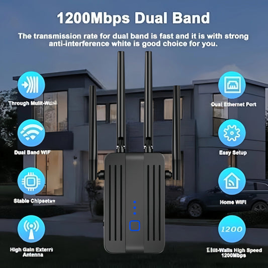 1200Mbps WiFi Repeater Dual Band Signal Extender 2.4G/5GHz Wi-Fi 802.11ac Gigabit Amplifier Router Long Range Signal Booster Techelectronicx