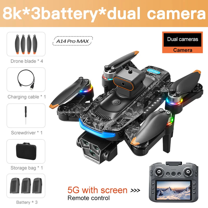Xiaomi Mijia A14Pro max GPS Brushless 8K three Camera Optical Flow Obstacle Avoidance Foldable Quadcopter RC Distance Drone Toys Techelectronicx