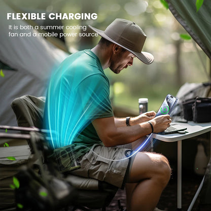 10000mAh Portable Waist Fan with Power Bank LED Lighting Hanging Neck Fan 5 Speed Strong Airflow Cooling Fan for Outdoor Working Techelectronicx