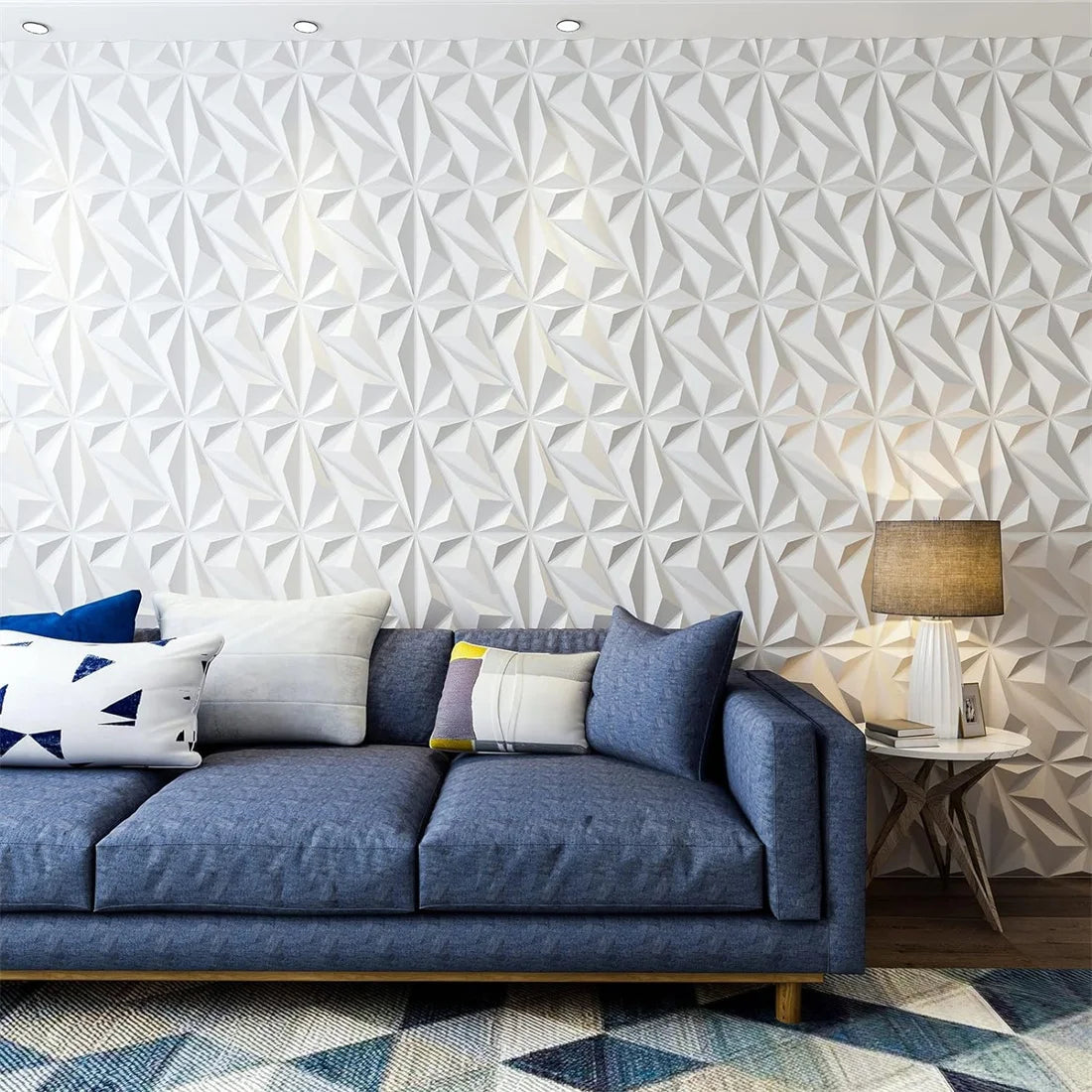 10pcs Diamond Design Decorated 3D Wallpanel, 30cmx30cm Matte White/Black, Diy Home Decoration Wallboard Techelectronicx