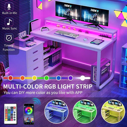 L-Shaped Gaming Computer Desk Home Office Desk File Drawers TechElect